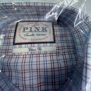 Thomas Pink Traveller Classic Fit White, Red, Blue Check Dress Shirt 17.5 - 35.5